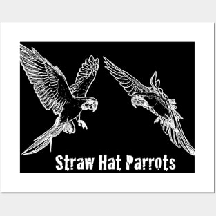 Straw Hat Parrots Luffy and Zoro Outline White Posters and Art